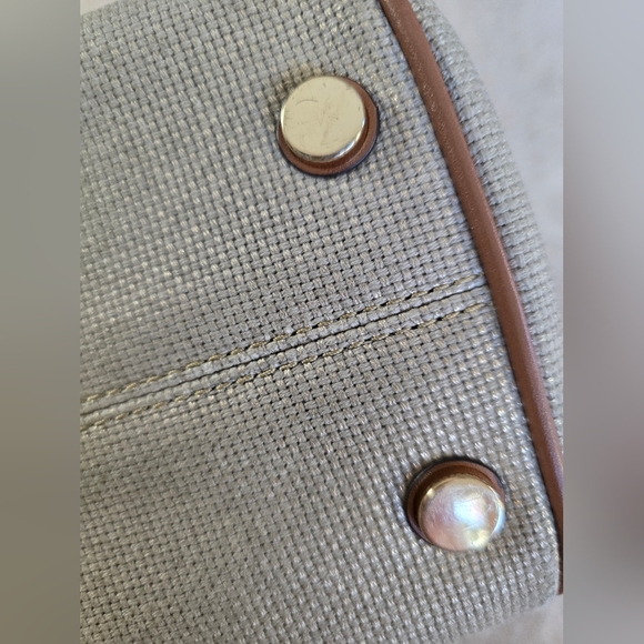 Michael Kors Large Purse Beige With Slight Shimmer Rope Handle Canvas Handbag - Picture 14 of 16